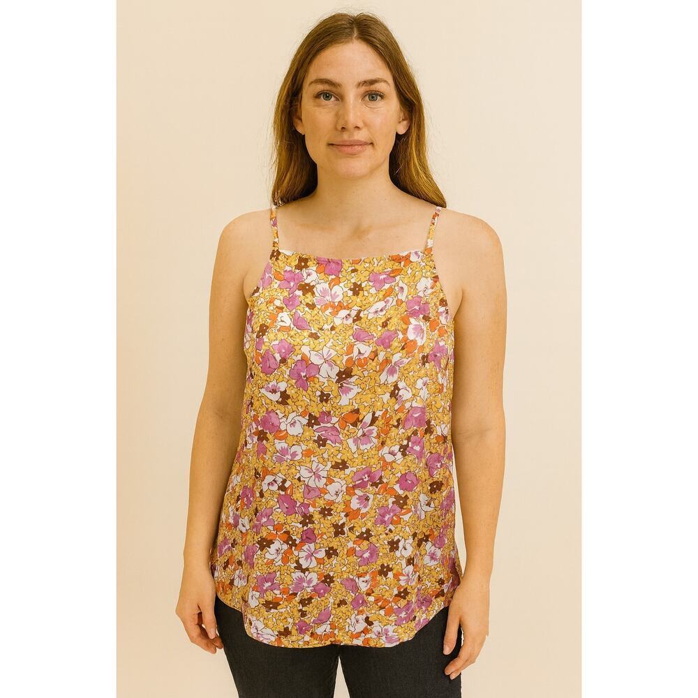 Ann taylor XS bright cottagecore floral summer satin tank top whimsical NWOT